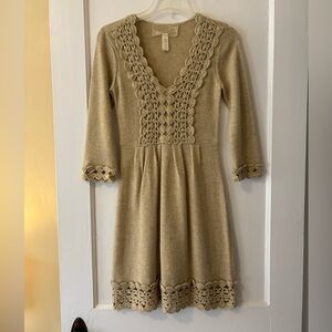 Elegant Crochet Trim Women’s Dress in Tan Size S